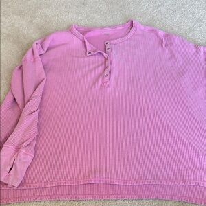 Aerie Offline Waffle Snap Button Oversized Acid Washed Pink Top Size XXL